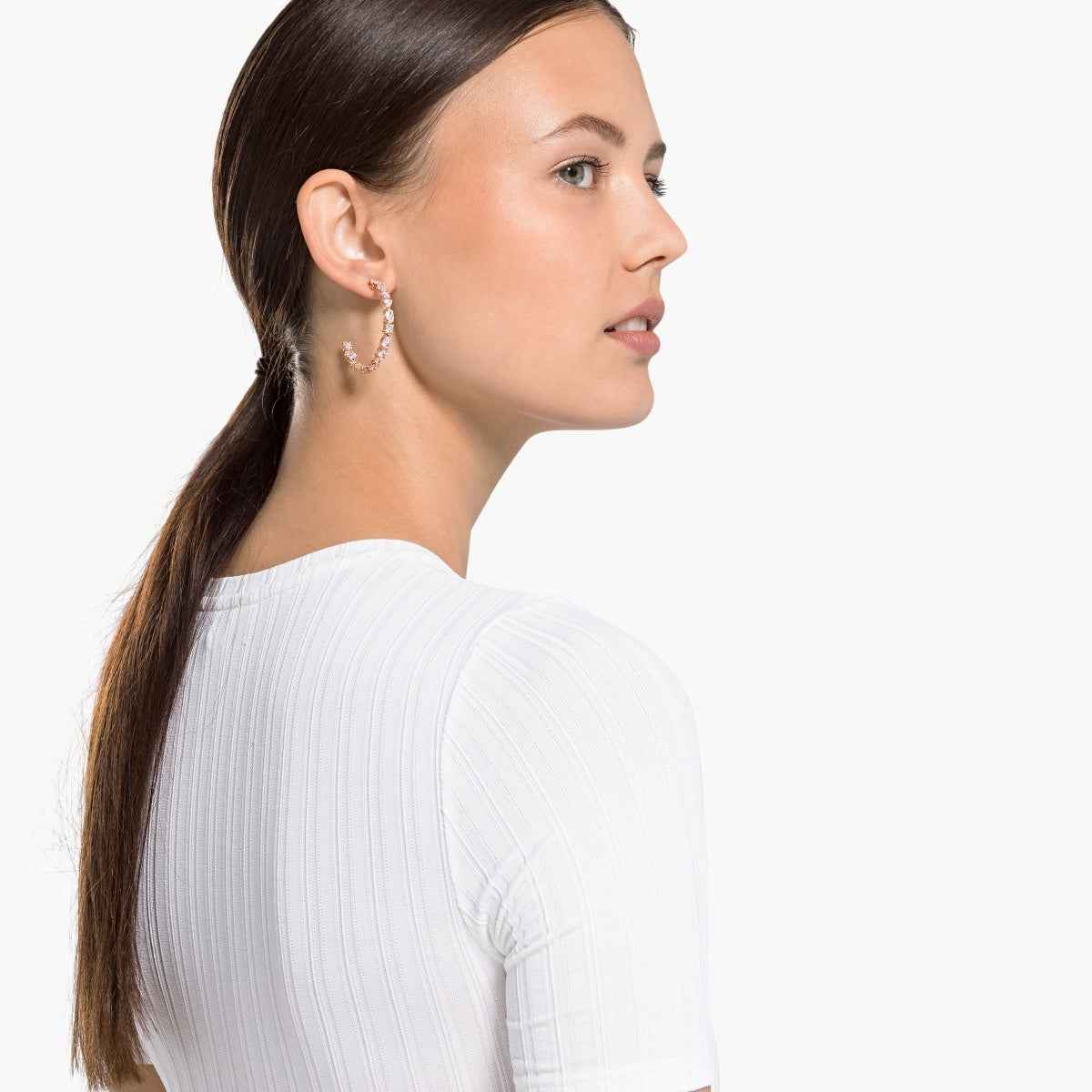 Swarovski Tennis Deluxe White Stone Hoop Earrings front view