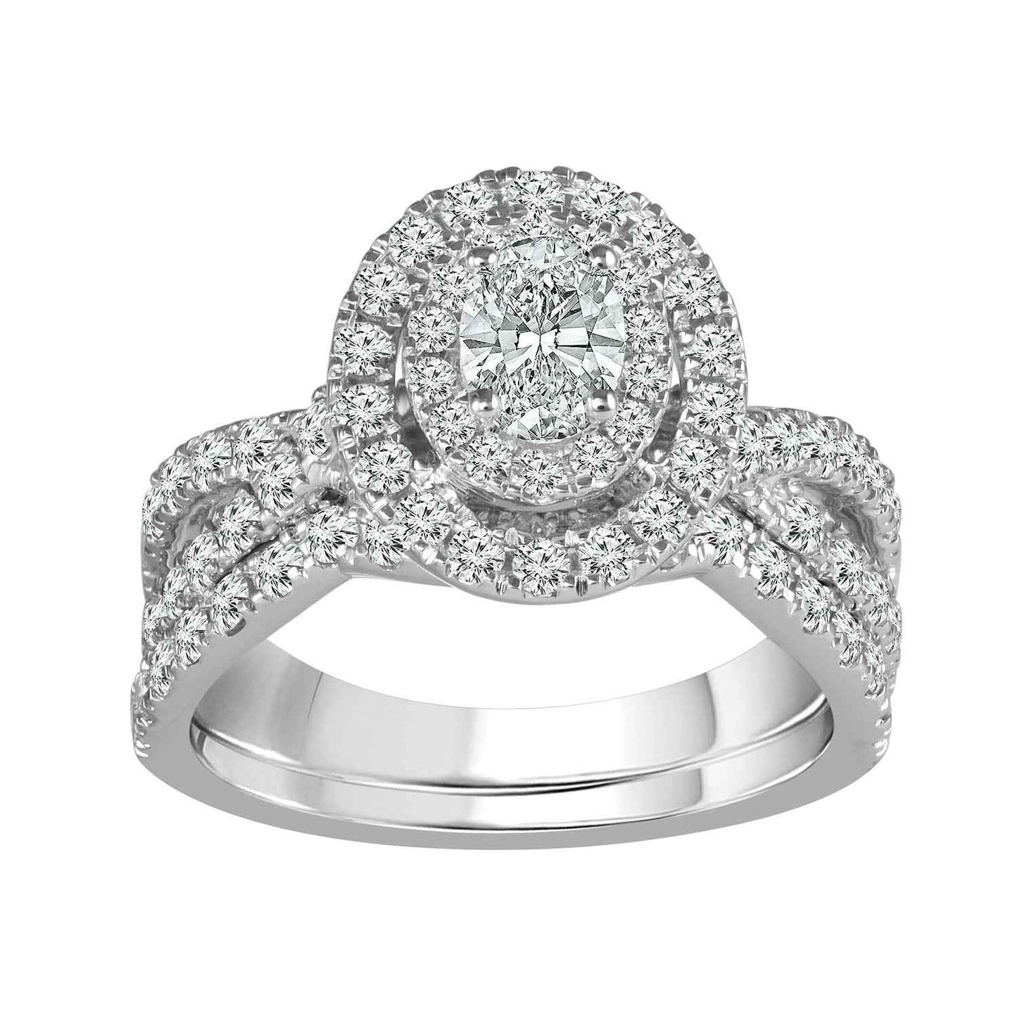 Amaura Collection 1-3/4 ct. tw. Oval Double Halo Wedding Set with Cut-Out Band in 14K White Gold - RB-6819-A66W4 14KW