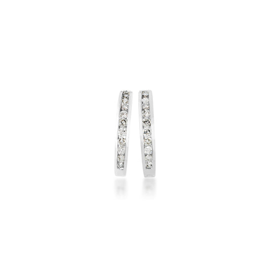 1/2 ct. tw. Round Channel Set Diamond Hoop Earrings in 10K White Gold front view
