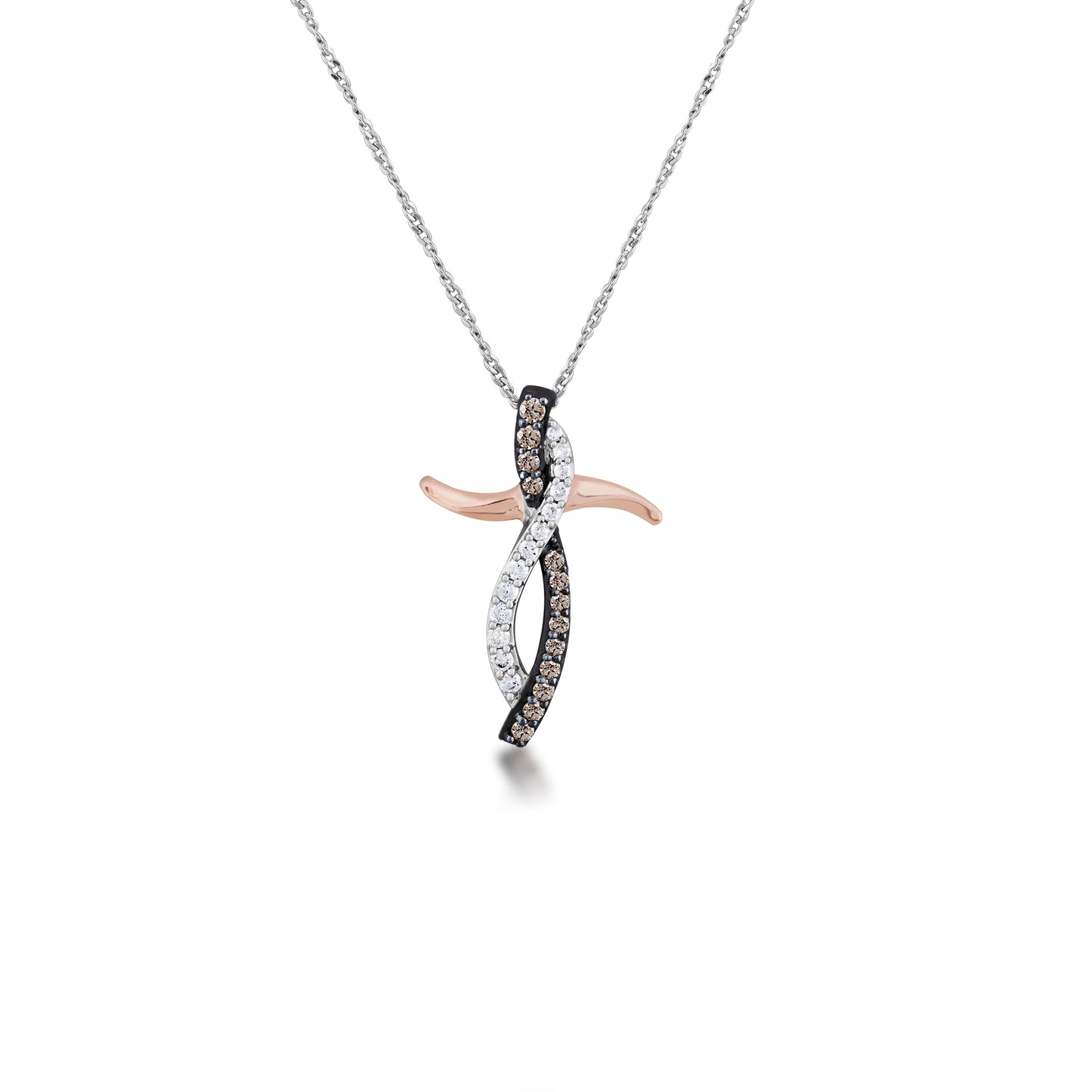 Mocha Collection 1/4 ct. tw. Mocha & White Diamond Cross Pendant in Sterling Silver & 10K Pink Gold