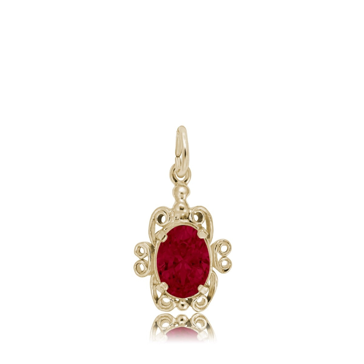Red Zircon CZ January Birthstone Filigree Charm in 14K Yellow Gold