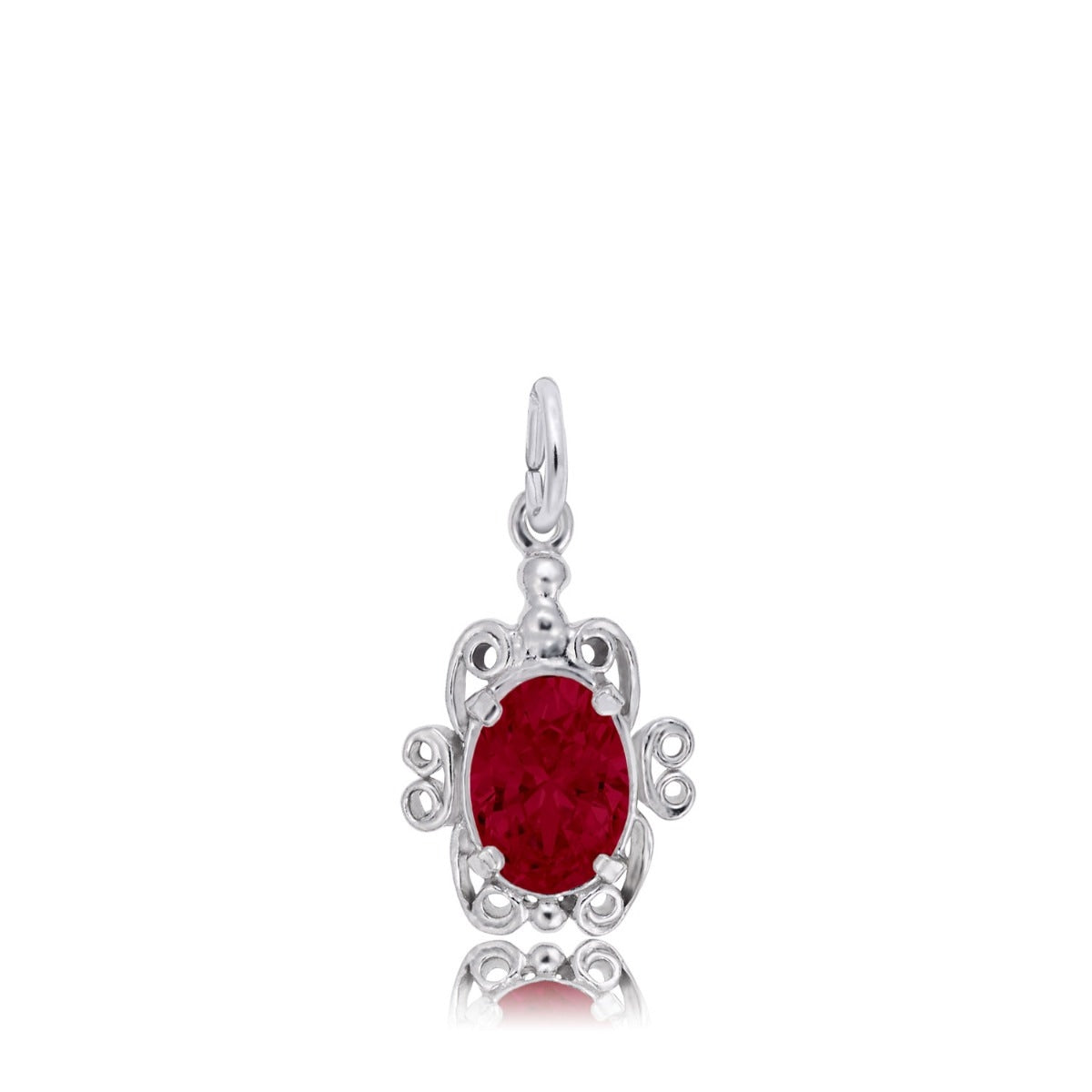 Red Zircon CZ January Birthstone Filigree Charm in Sterling Silver