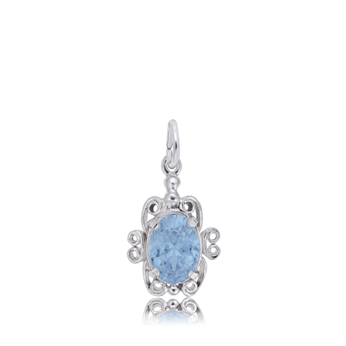 Blue Zircon CZ March Birthstone Filigree Charm in Sterling Silver