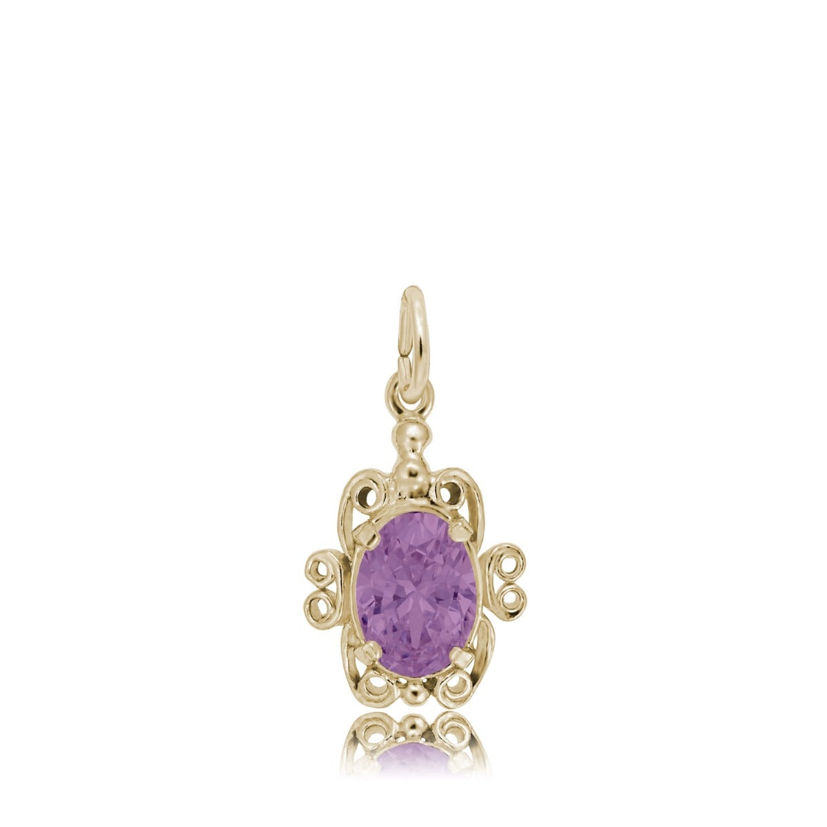 Purple Zircon CZ June Birthstone Filigree Charm in 14K Yellow Gold