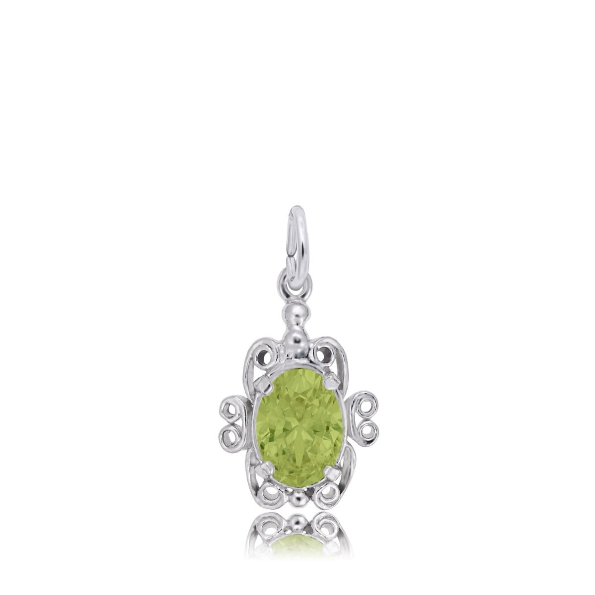 Green Zircon CZ August Birthstone Filigree Charm in Sterling Silver