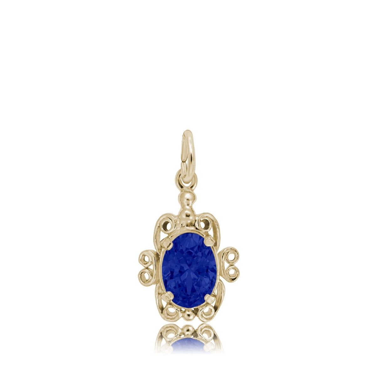 Blue Zircon CZ September Birthstone Filigree Charm in 14K Yellow Gold