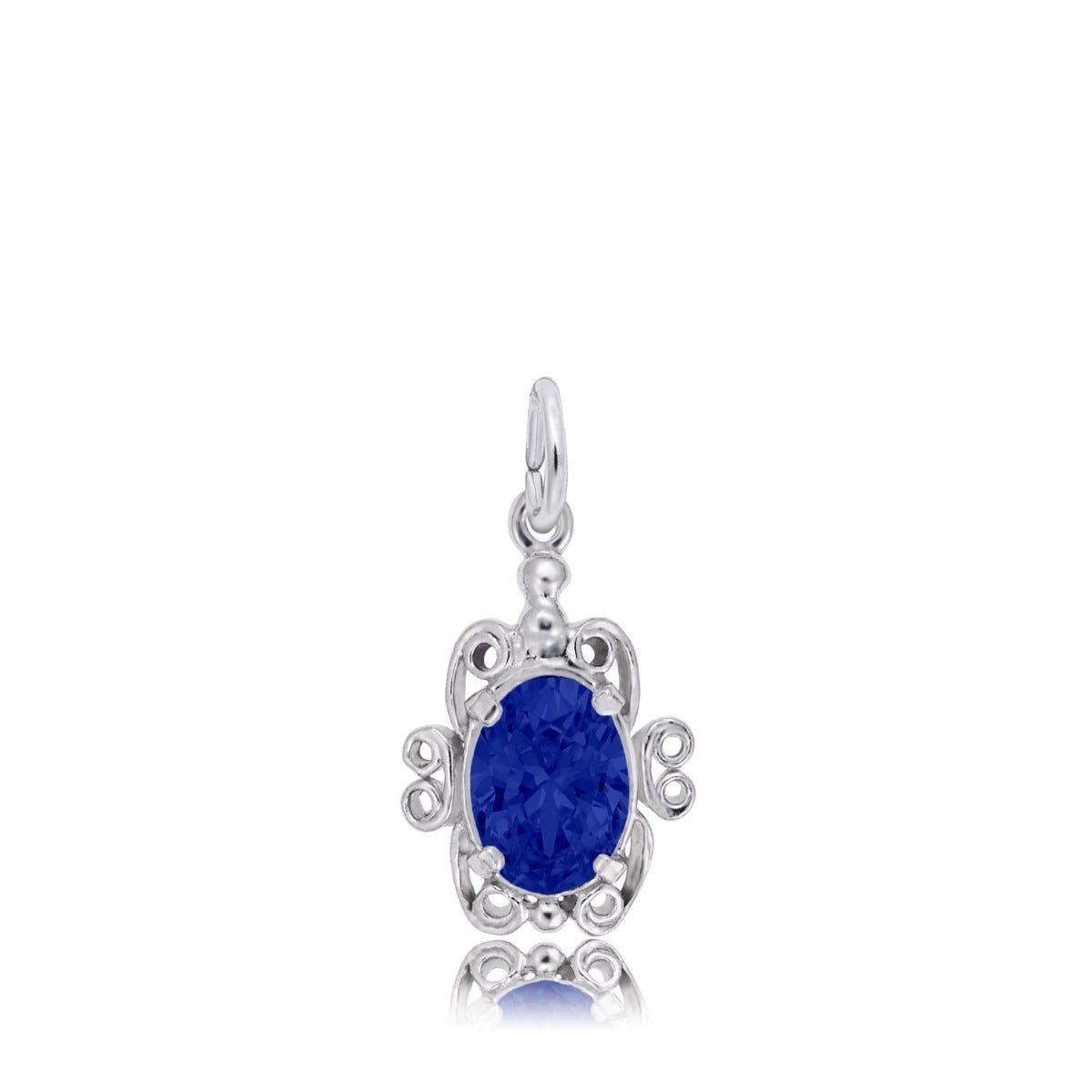 Blue Zircon CZ September Birthstone Filigree Charm in Sterling Silver