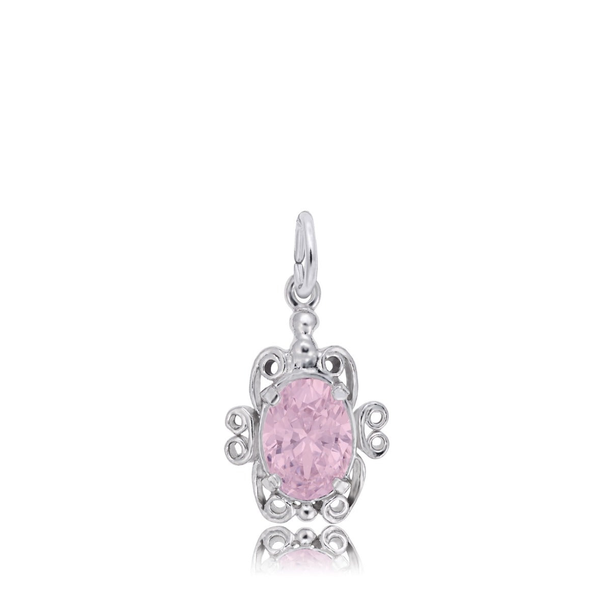 Pink Zircon CZ October Birthstone Filigree Charm in Sterling Silver
