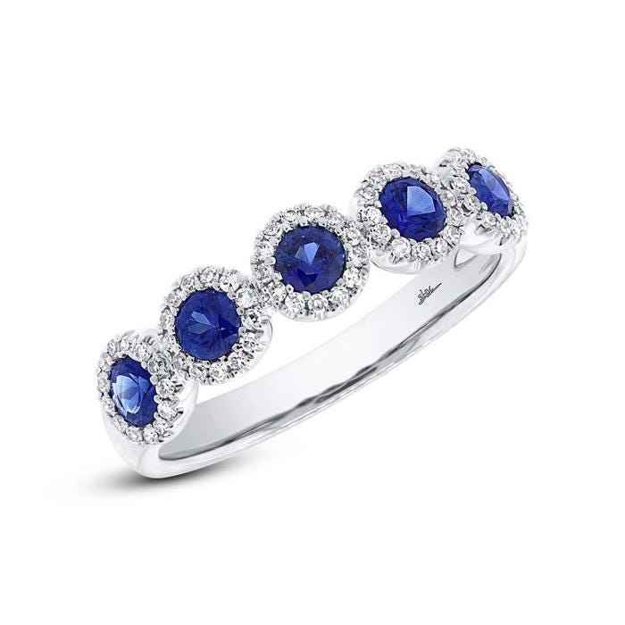 Shy Creation Sapphire and 1/5 ct. tw. Round Diamond Halo Ring in 14K White Gold