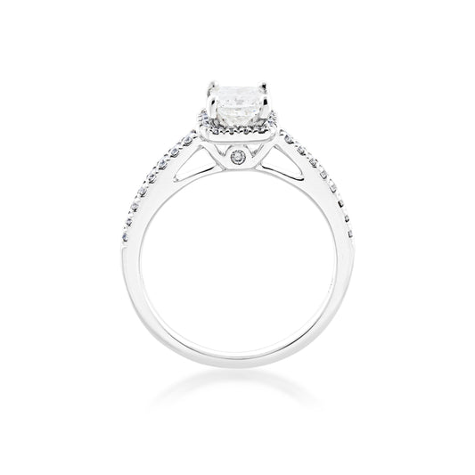 Noventa 1 1/4 ct. tw. Princess Cut Diamond Halo Wedding Set with Undercarriage Cutout in 14K White Gold side profile