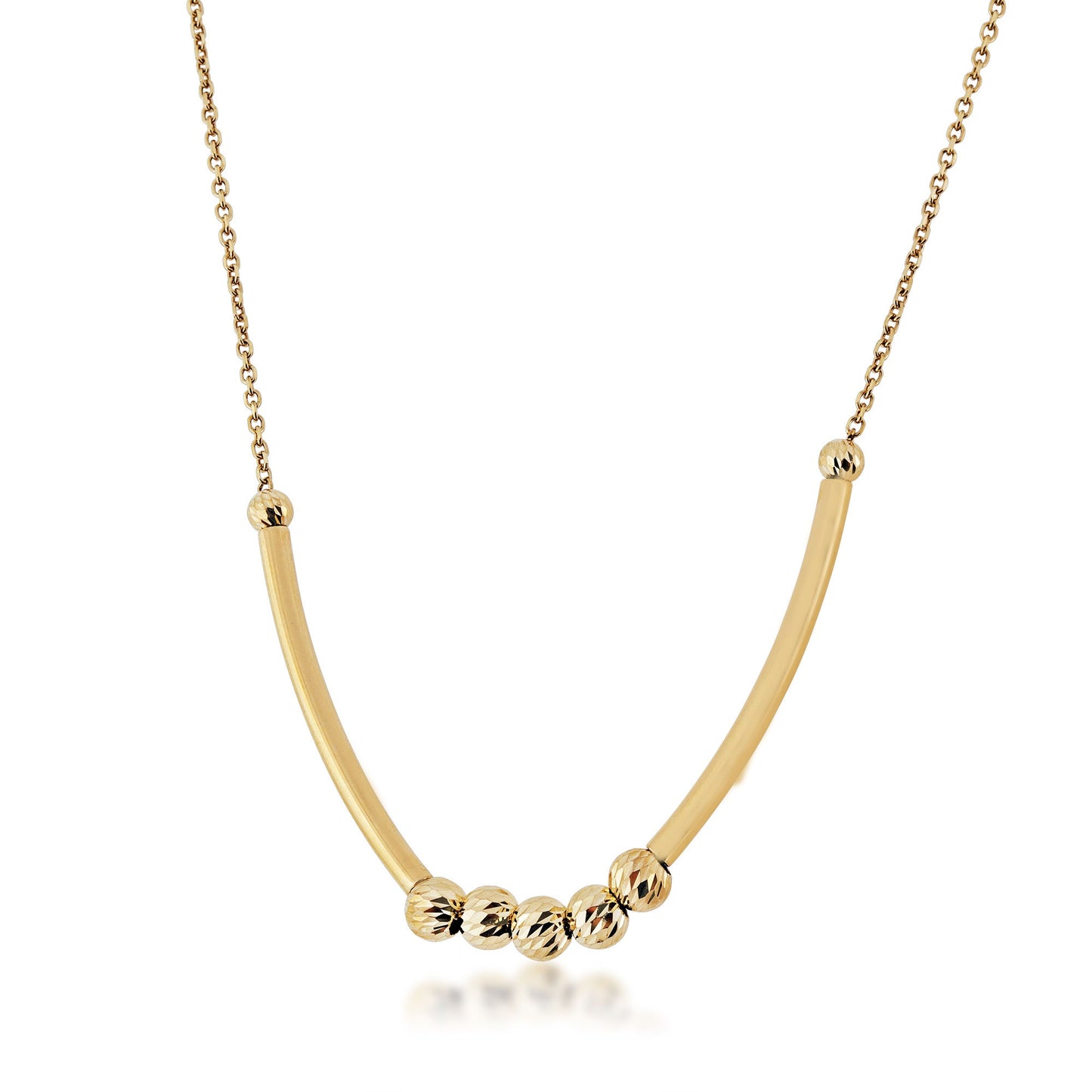 Ladies' Tube & Mirror Bead Necklace in 10K Yellow Gold