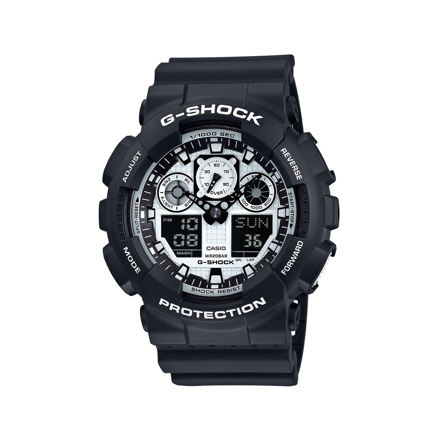 Casio G-Shock Men's Black Watch with Black and White Multi-Functional Face and Resin Band