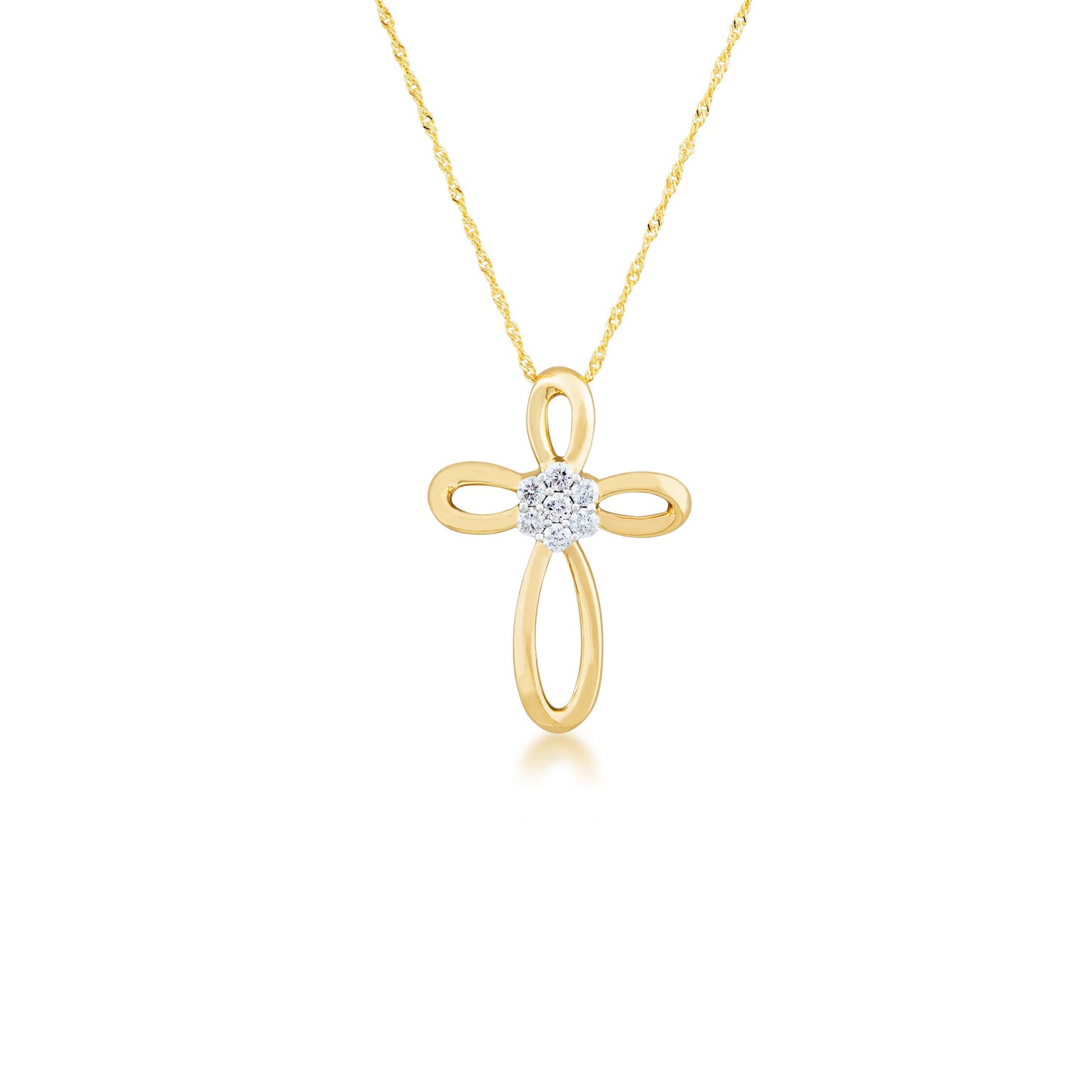 Fairytale Diamonds 1/4 ct. tw. Cluster Cross Fashion Pendant in 10K Yellow Gold