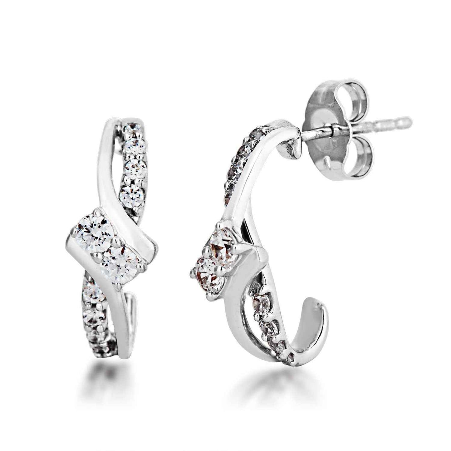 2BeLoved 3/8 ct. tw. 2 Stone Diamond 'J' Hoop Earrings in 10K White Gold