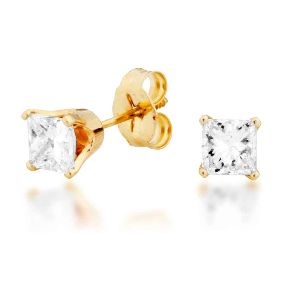 1/4 ct. tw. Princess Cut Diamond Earrings in 14 Kt. Yellow Gold