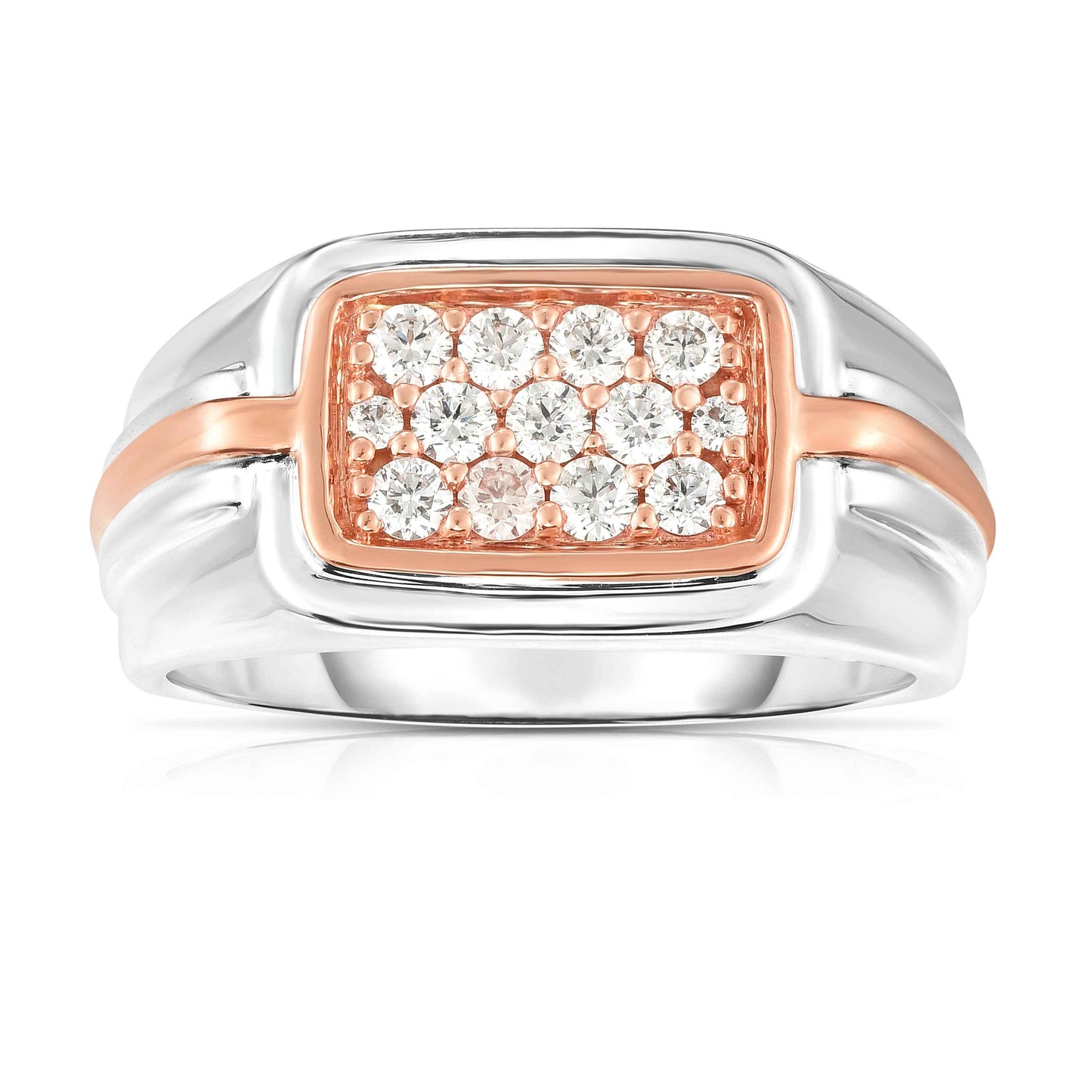 1/2 ct. tw. Men's Round Diamond Cluster Wedding Band in Polished 14K White & Pink Gold