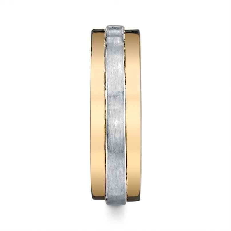 MFIT Men's Satin Center Wedding Band in 10k White and Yellow Gold close-up detail