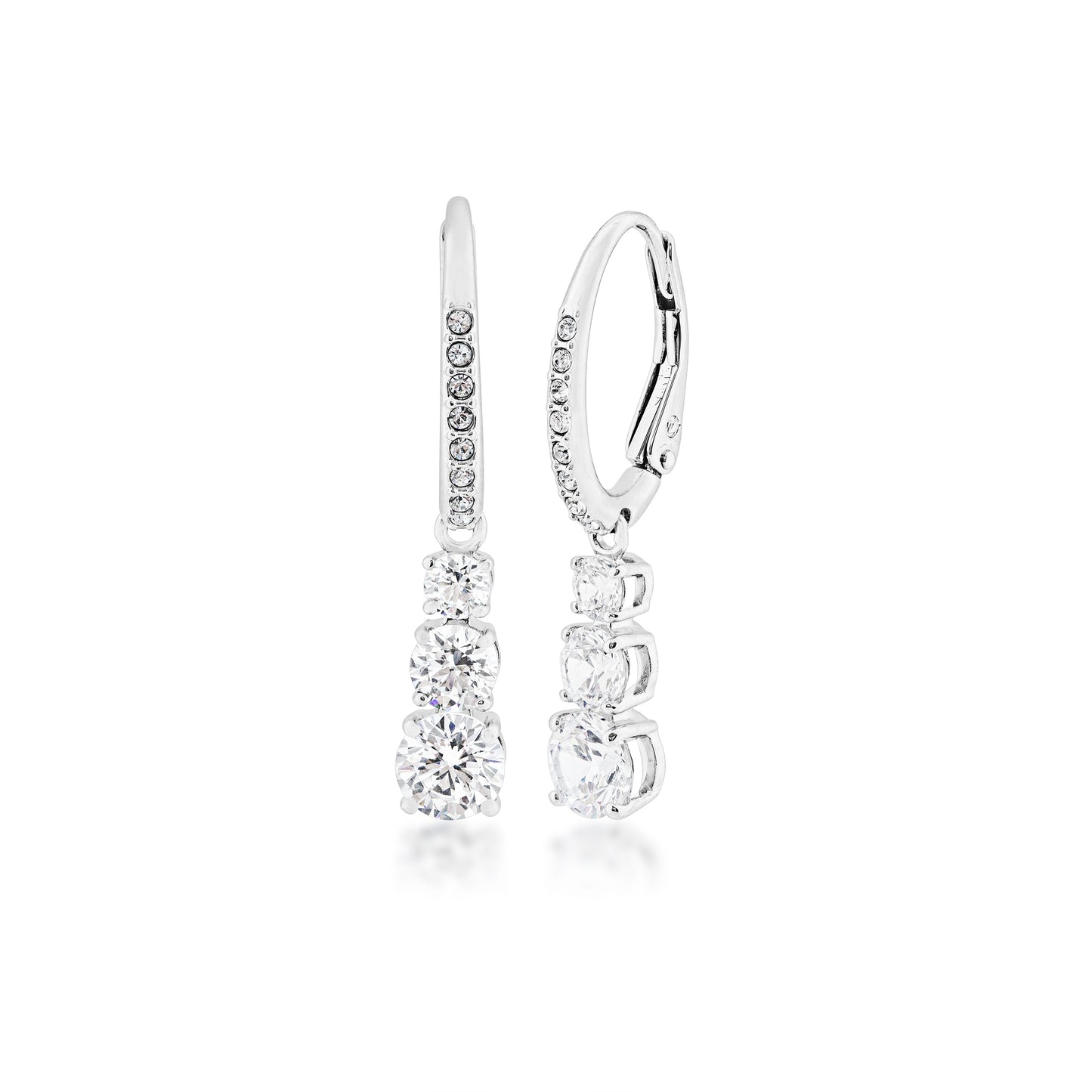 Swarovski Attract Trilogy Collection White Crystal Dangle Earrings in Rhodium Plating