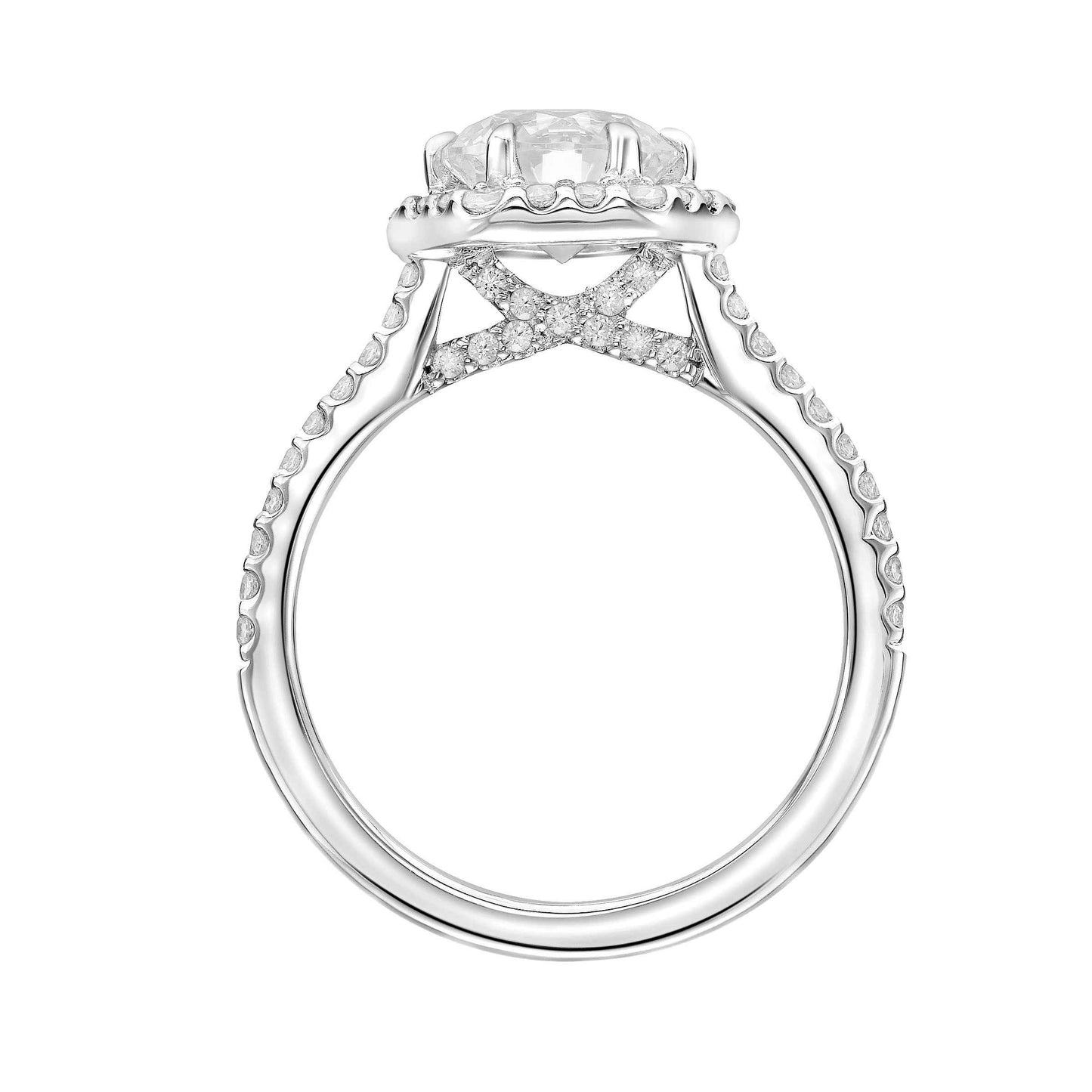 ArtCarved Contemporary 3/4 ct. tw. Diamond Hexagon Halo Semi-Mount Engagement Ring in 14K White Gold close-up detail