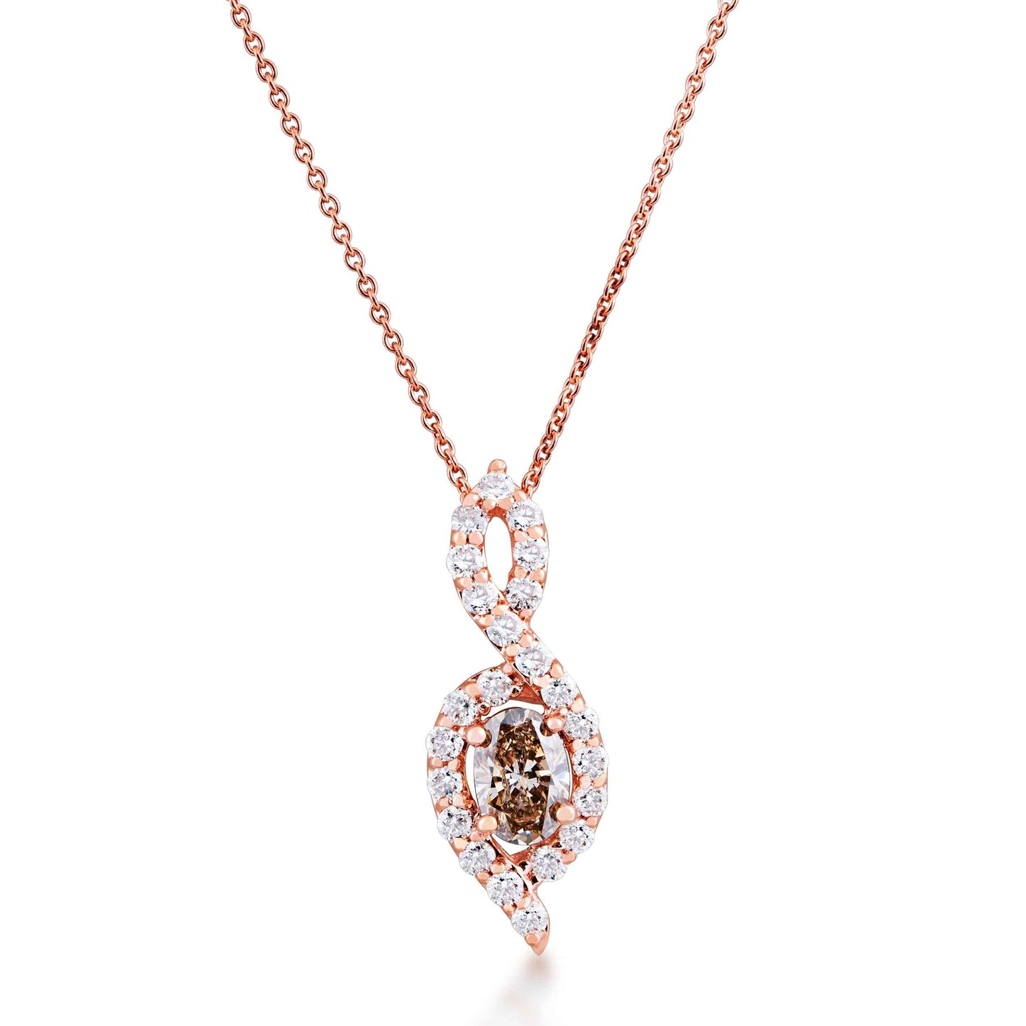 Mocha Lux 5/8 ct. tw. Oval Mocha Pendant with White Diamond Twist Accent in 14K Pink Gold
