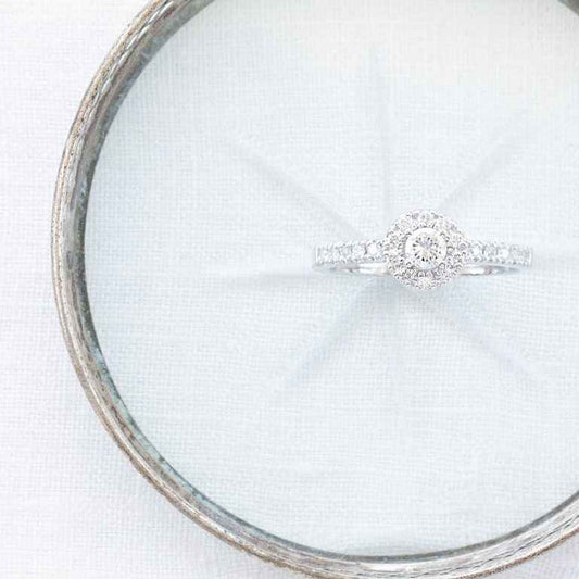 Natural 1/2 ct. tw. Round Brilliant Diamond Halo Engagement Ring in 14K White Gold front view