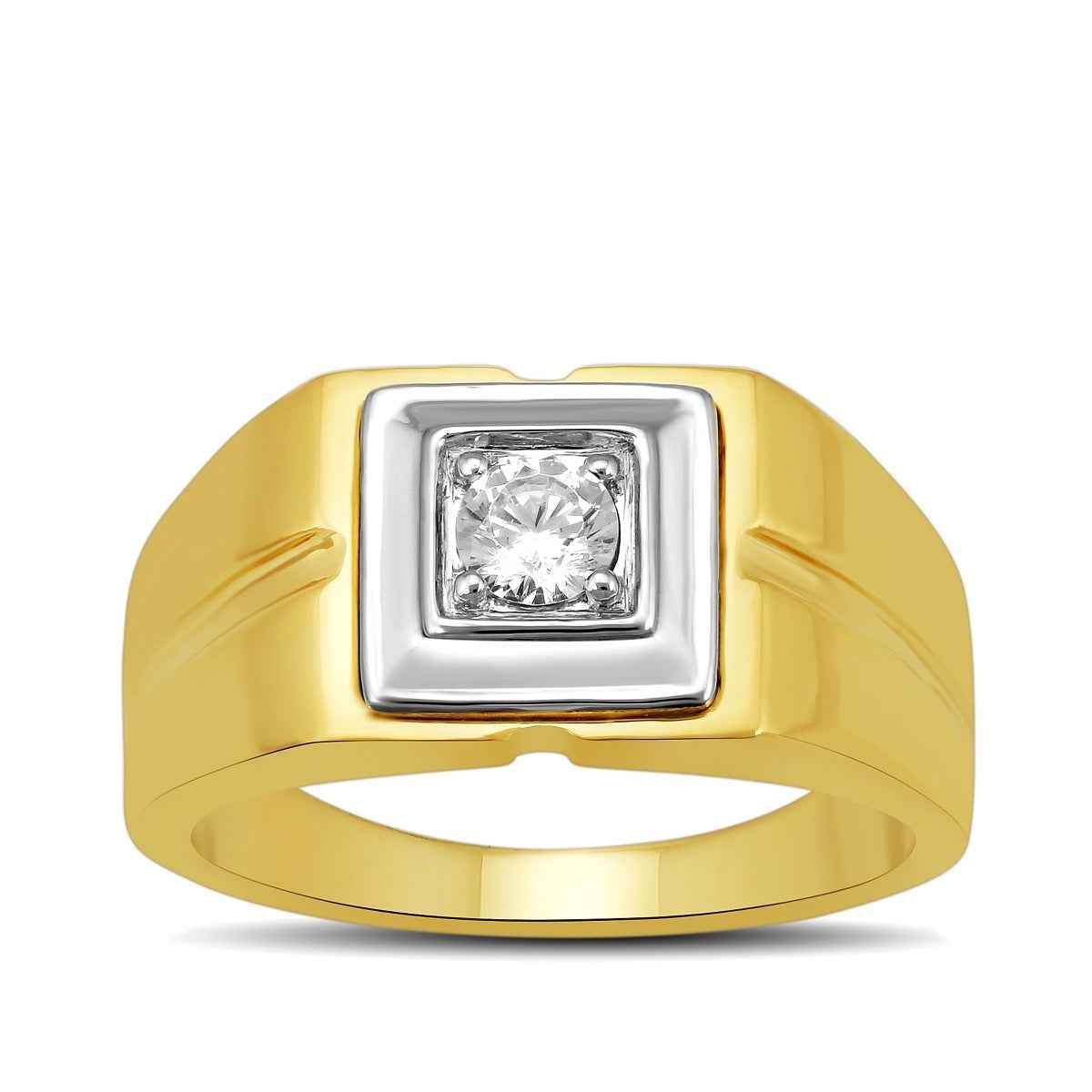 Adamante Men's Lab-Grown Diamond Wedding Band with a 3/8 ct. Round Brilliant Diamond Center in 10K White and Yellow Gold
