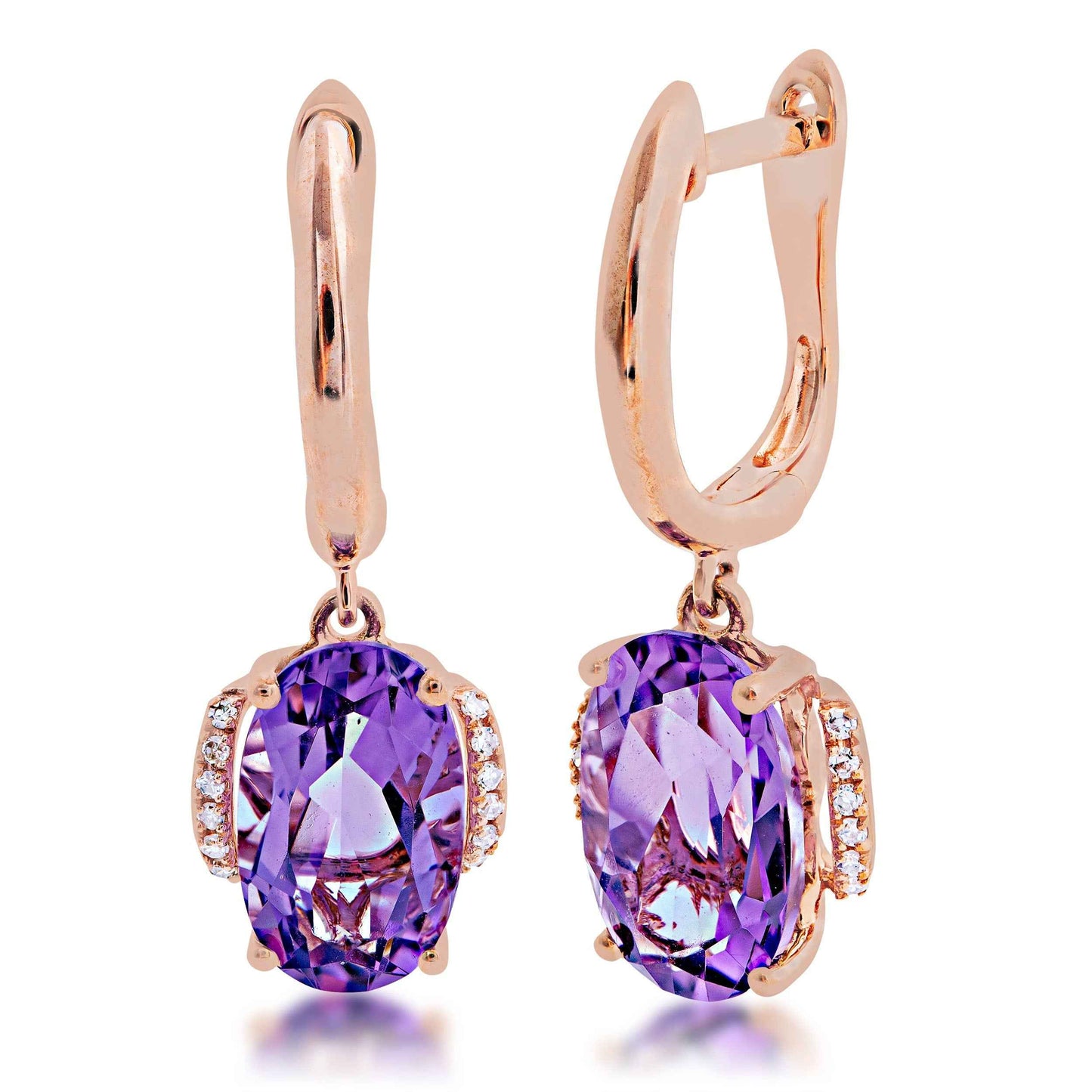 Impulse Collection Genuine Oval Amethyst and .07ct. tw. Diamond Fashion Dangle Earrings in 10K Pink Gold
