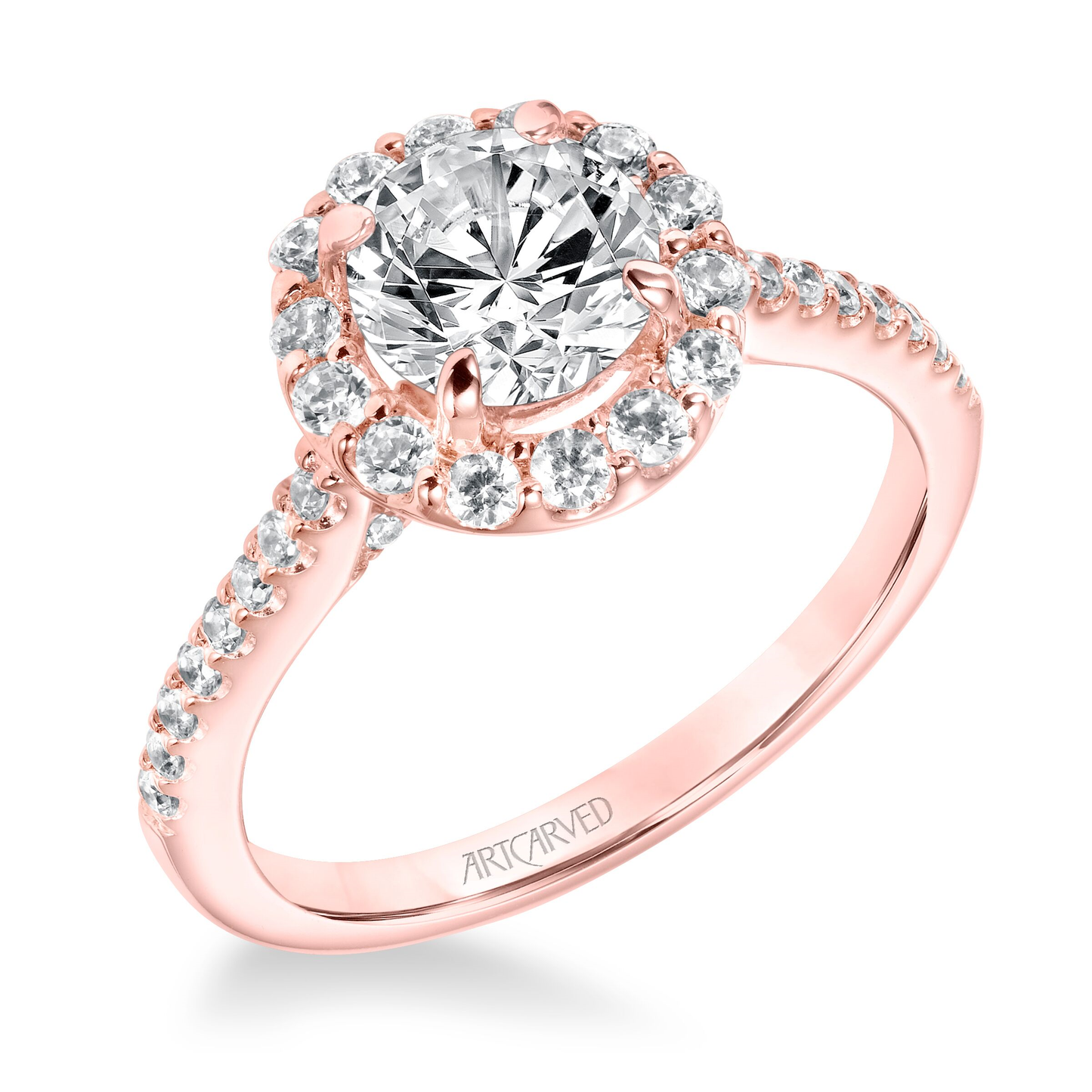 Artcarved Classic 1/2 ct. tw. Diamond Halo Semi-Mount Engagement Ring in 14K Pink Gold side profile
