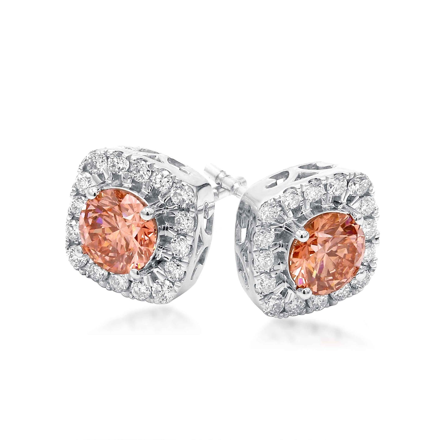 Adamante 2 ct. tw. Treated Pink and White Lab Grown Diamond Halo Earrings in 14K White Gold