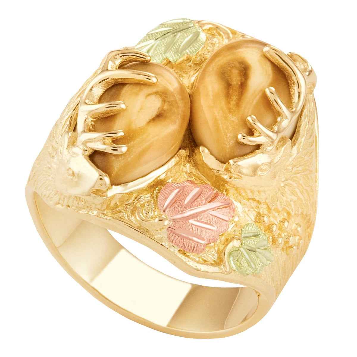 Men's Elk Ivory Black Hills Gold Ring in 10K Yellow Gold - I1772 Sawtooth