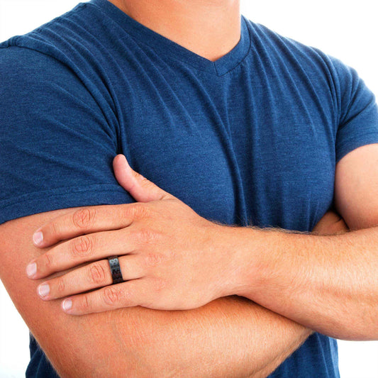 Mens Black Ceramic Wedding Ring close-up detail