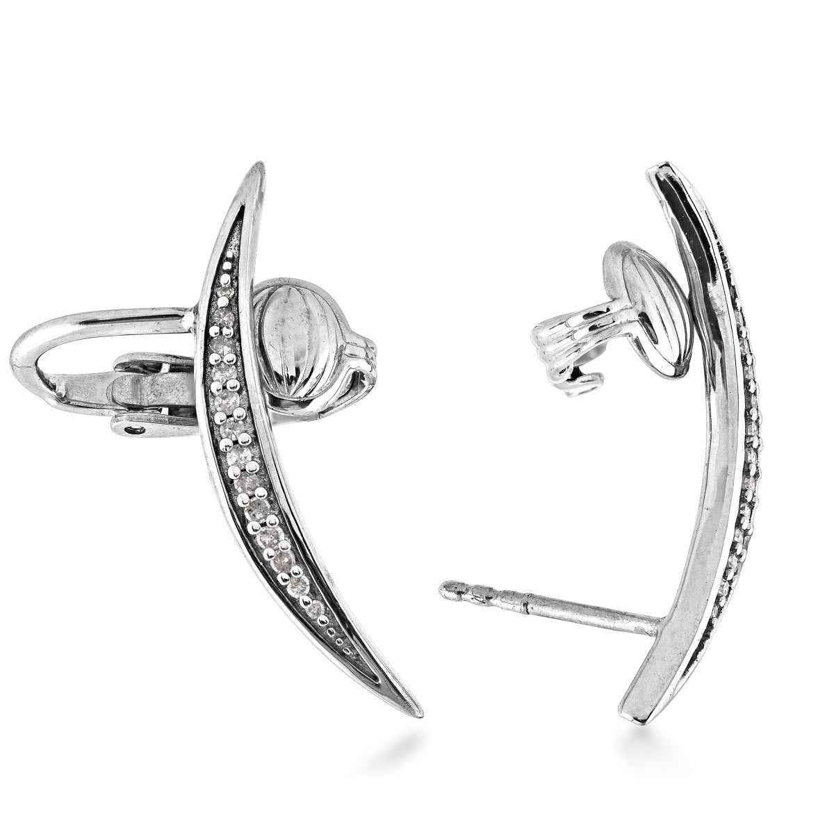 1/6 ct. tw. Diamond Crescent Ear Climber in Sterling Silver
