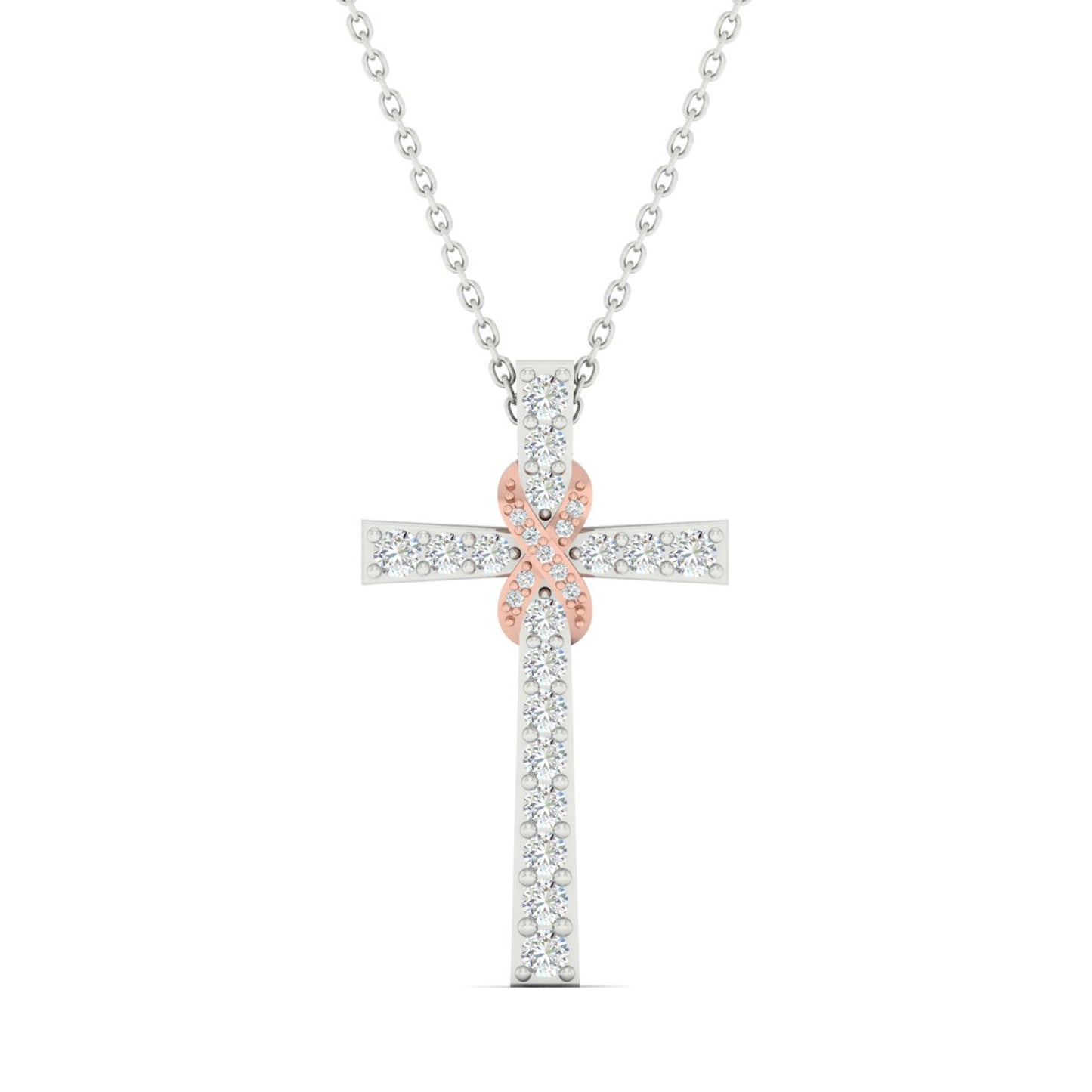 Infinite Love 3/4 ct. tw. Diamond Cross Infinity Pendant in 10K White and Pink Gold