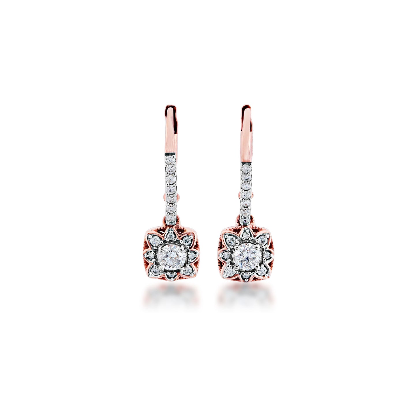 1/2 ct. tw. Diamond Fashion Square Dangle Earrings with Star-Shaped Design in 10K Pink Gold