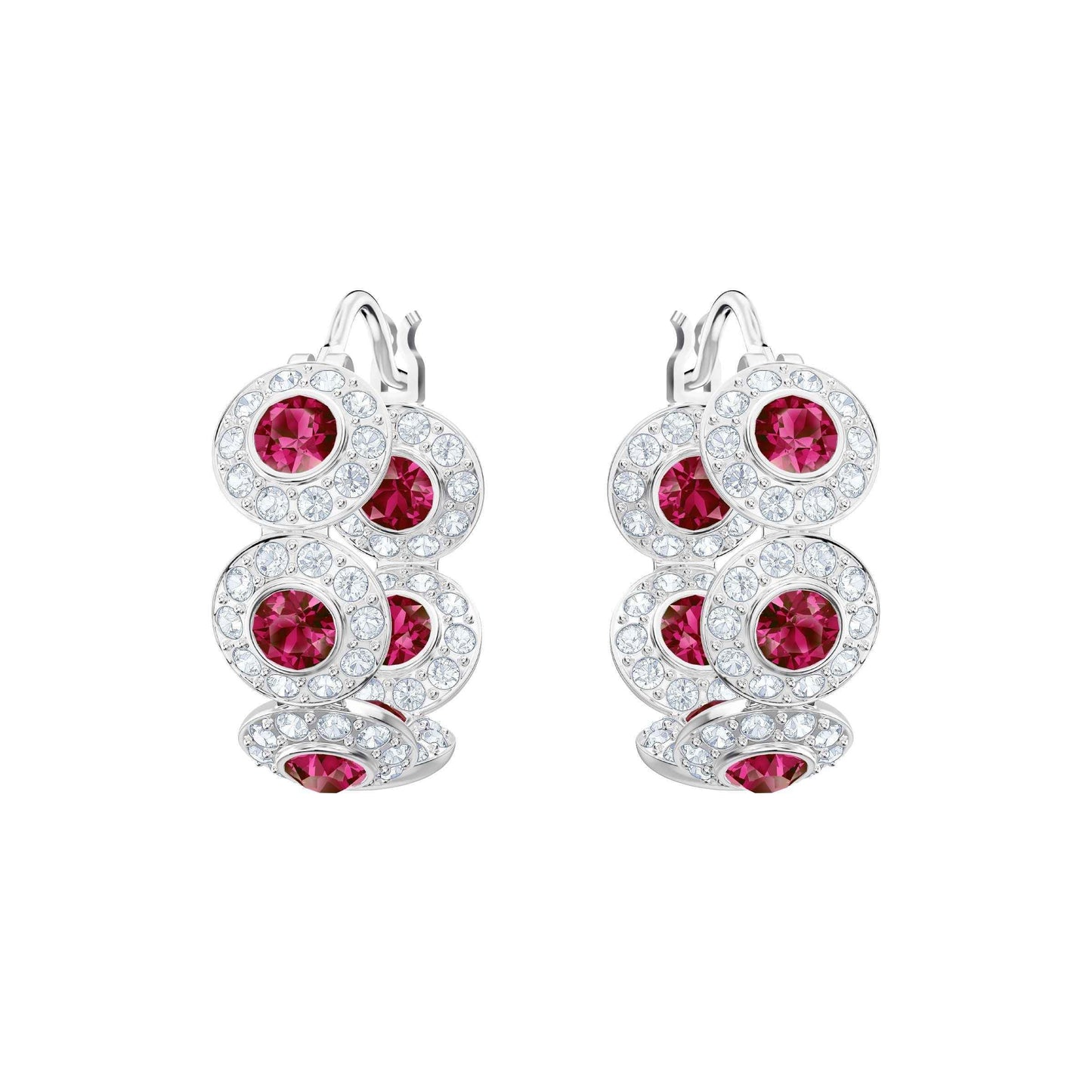 Swarovski Angelic Collection Red and White Crystal Hoop Earrings with Rhodium Plating