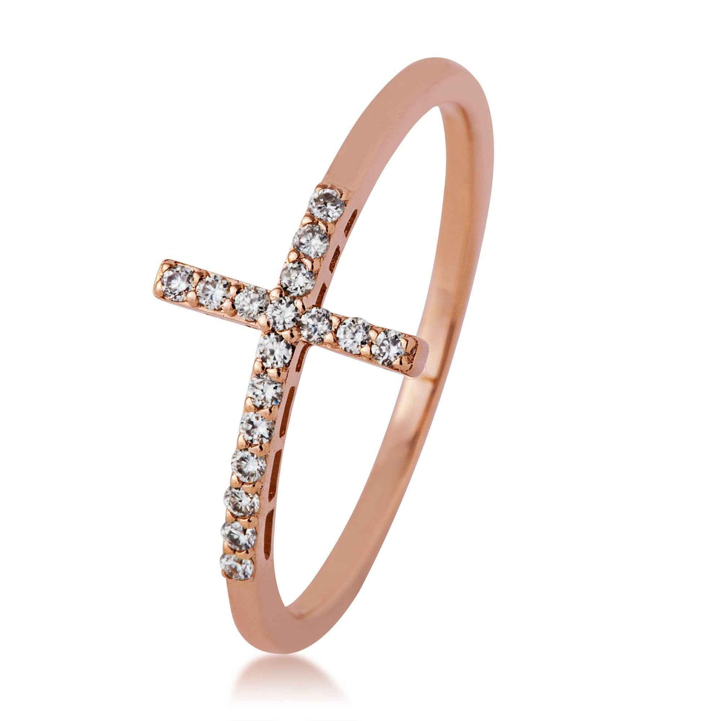 1/8 ct. tw. Diamond Pave Cross Ring in 10K Pink Gold close-up detail