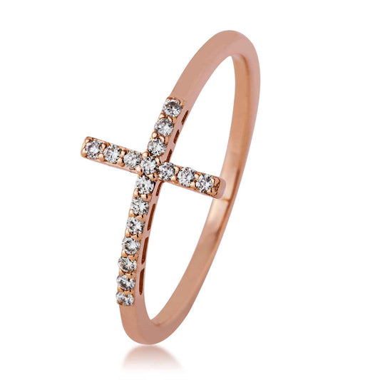 1/8 ct. tw. Diamond Pave Cross Ring in 10K Pink Gold close-up detail