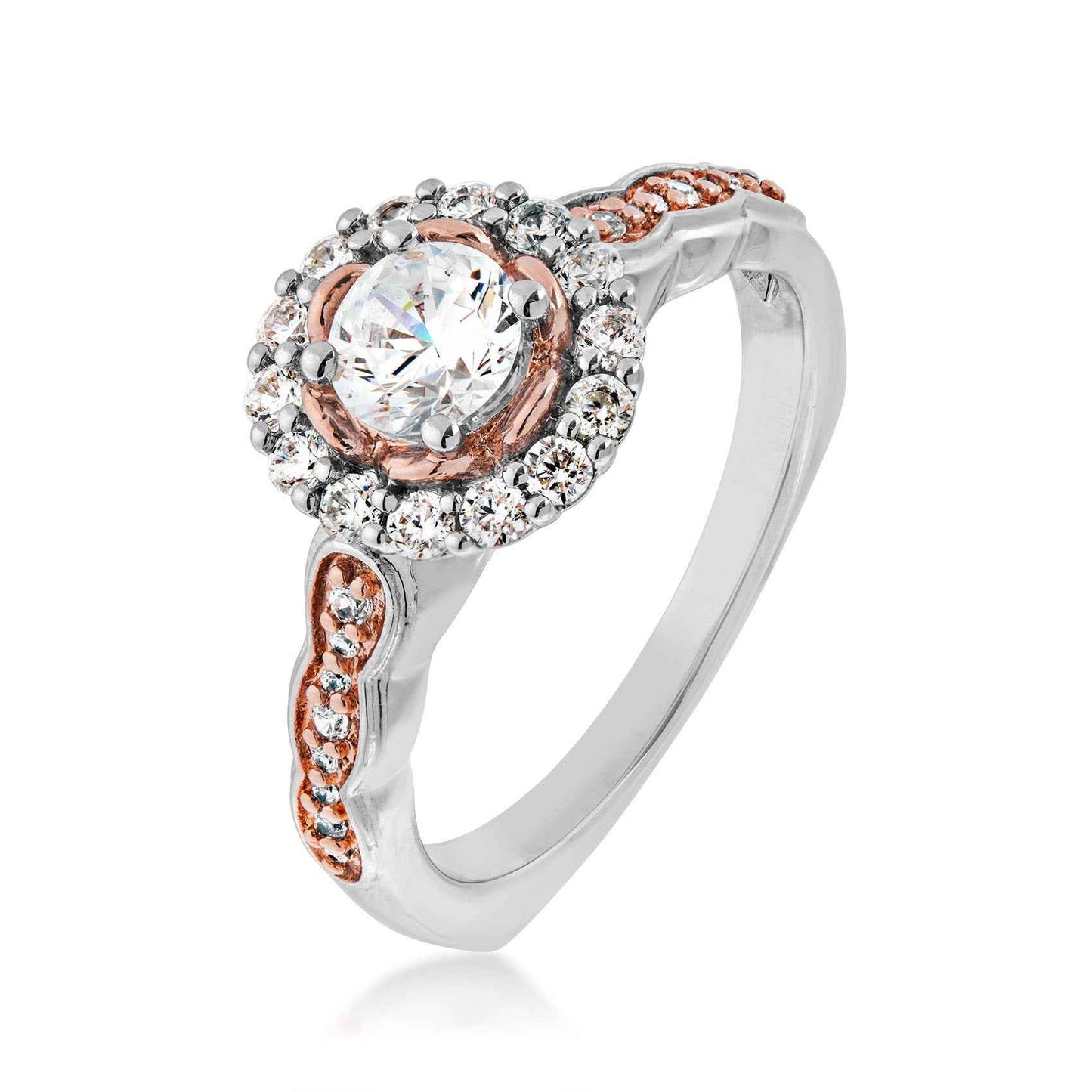 Valina 1/3 ct. tw. Diamond Floral Inspired Halo & Band Semi-Mount Engagement Ring in 14K Two-Tone White & Pink Gold