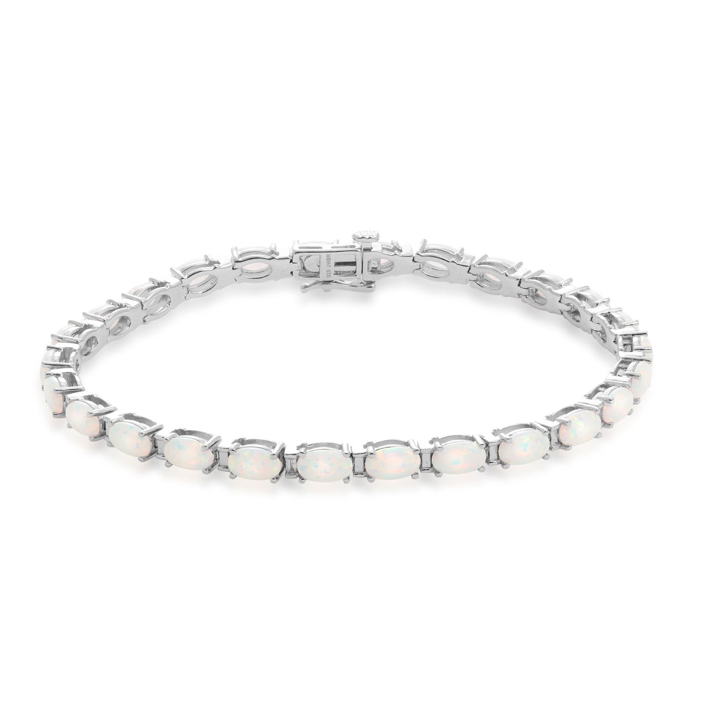 Created Oval-Shaped Opal and 1/100 ct. tw. Diamond Bracelet in Sterling Silver