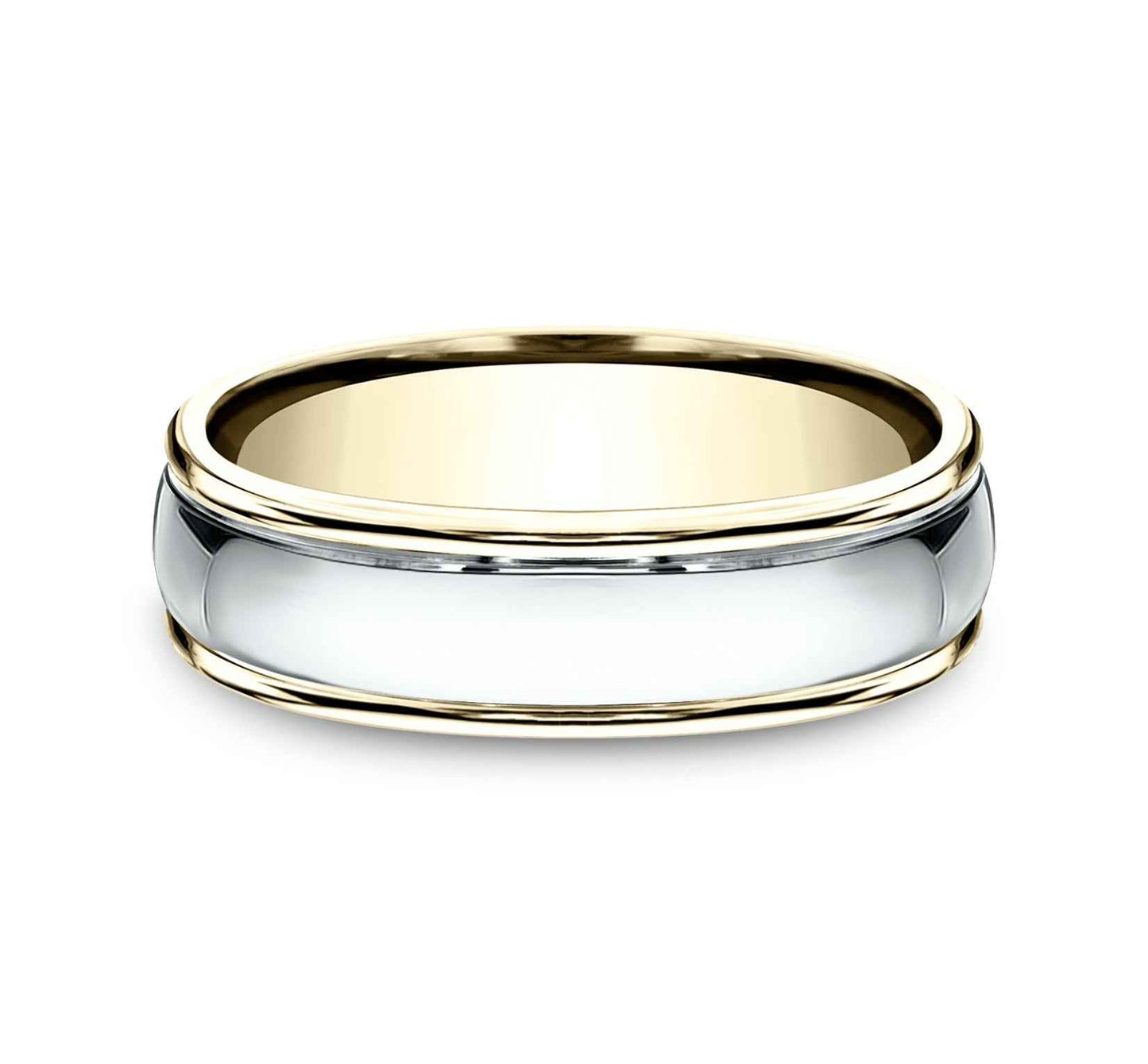 Benchmark Men's 6.0mm Wedding Band with Polished Center in 14K White and Yellow Gold