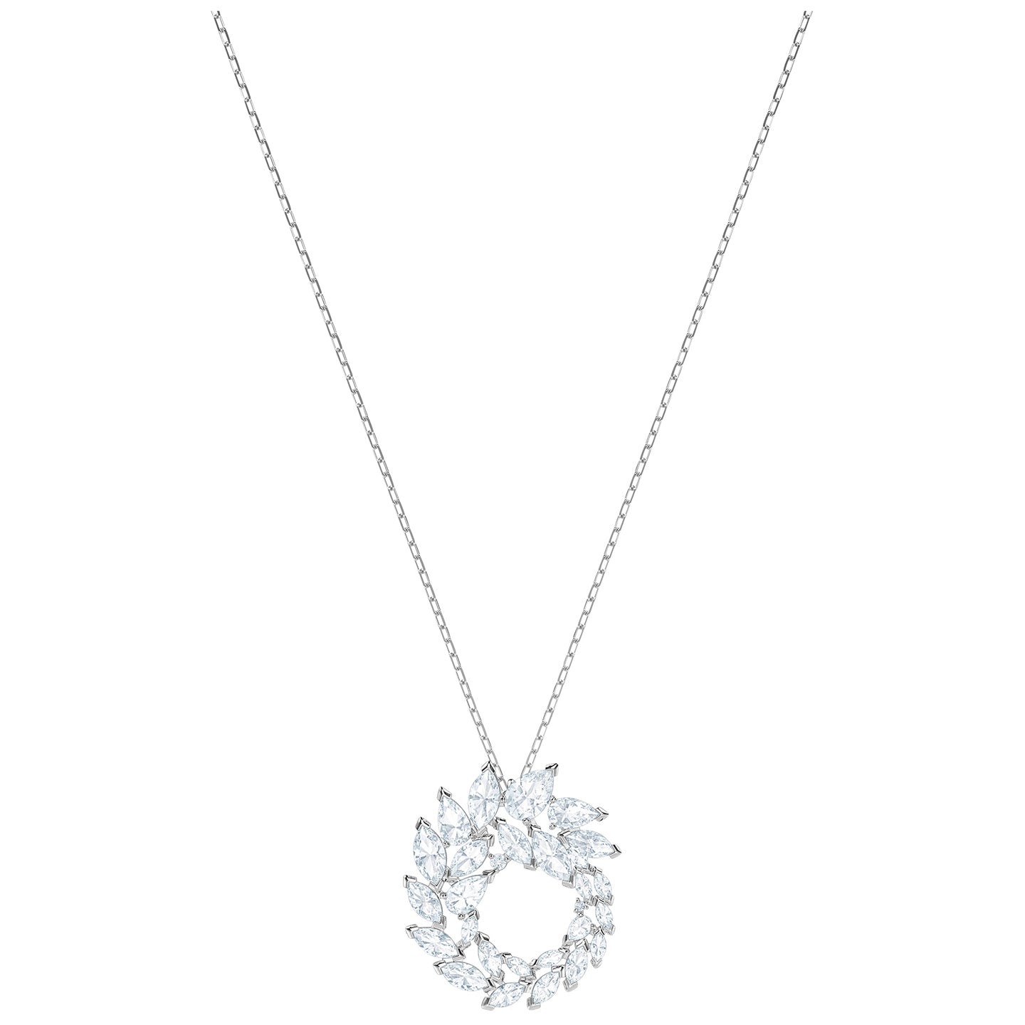 Swarovski Louison Collection White Crystal Circle Pendant in Rhodium Plating