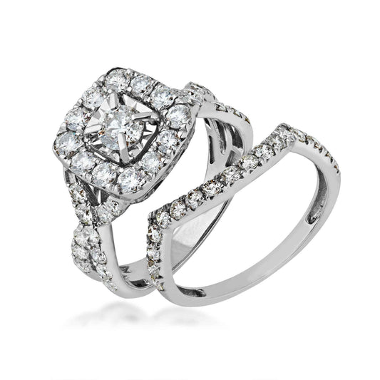 Natural 2 ct. tw. Round Diamond Halo Wedding Set with Miracle Plating in 14K White Gold front view