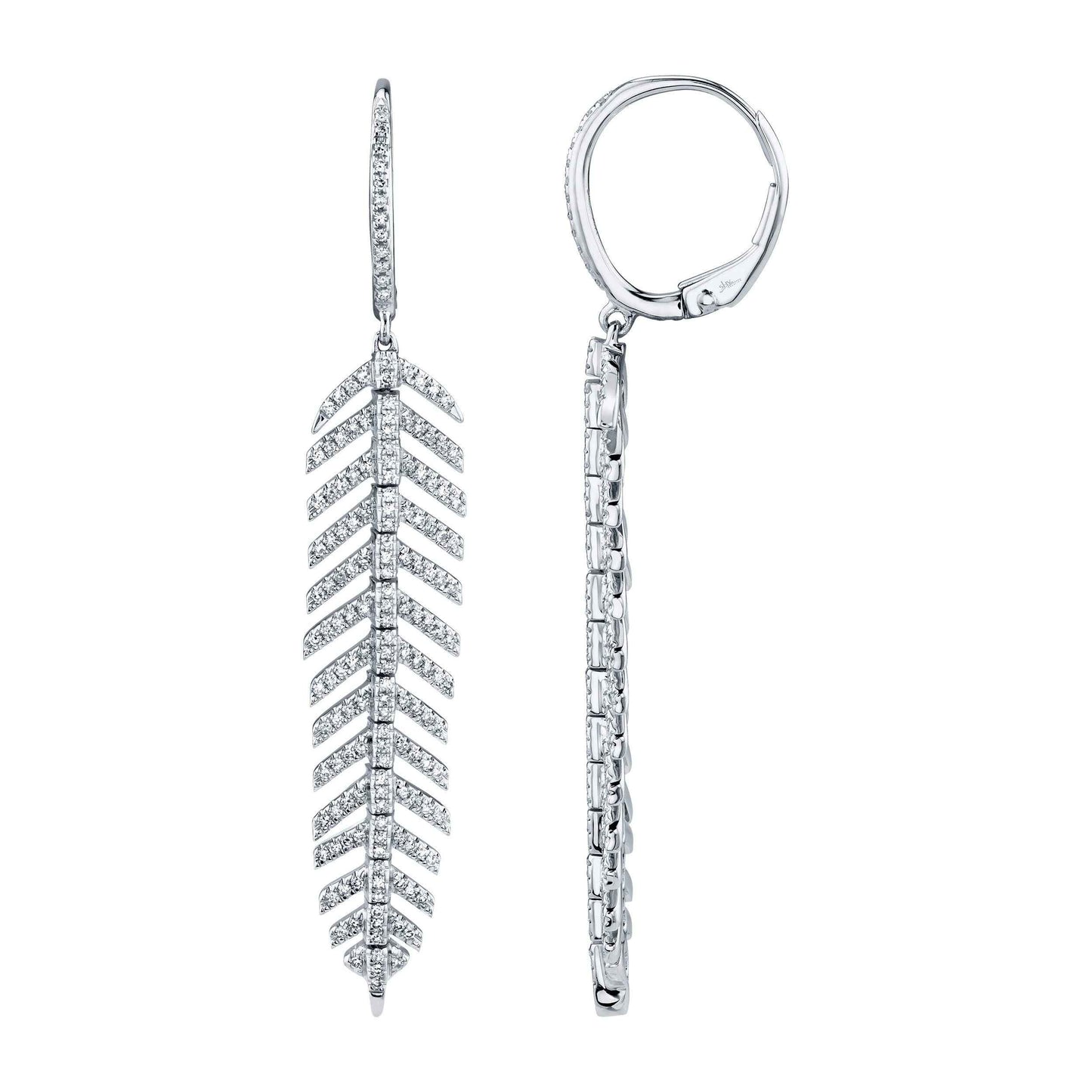 Shy Creation 5/8 ct. tw. Diamond Pave Feather Fashion Dangle Earrings in 14K White Gold