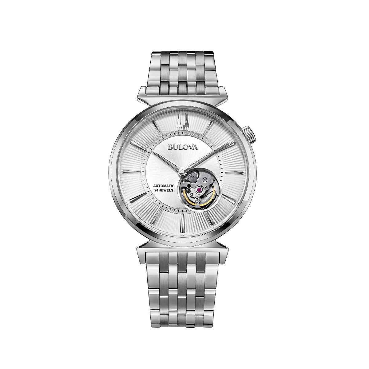 Bulova Men's Regatta Slim Analog Watch with Opened Mechanical Window Set in Stainless Steel