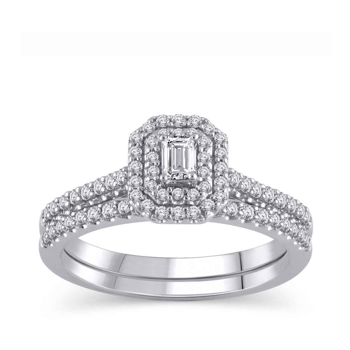 True Promise 5/8 ct. tw. Emerald Cut Diamond Center Wedding Set in 14K White Gold