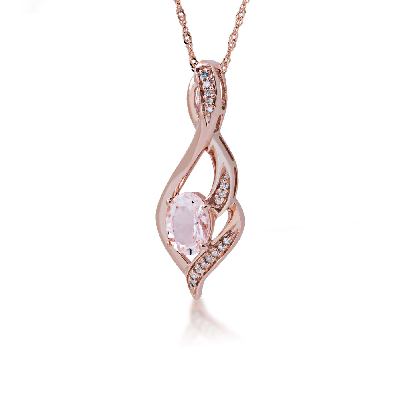 Genuine Oval Morganite and .04 ct. tw. Diamond Pendant in 10K Pink Gold