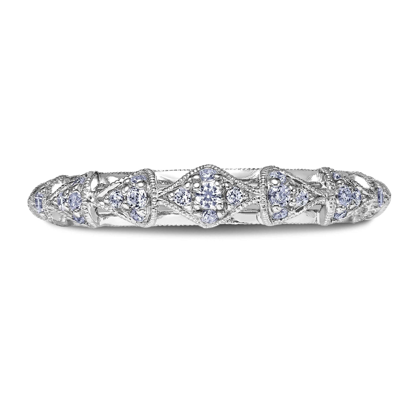 Scott Kay Heaven's Gate 1/5 ct. tw. Diamond Cluster Wedding Band with Milgrain Border Design in 14K White Gold front view
