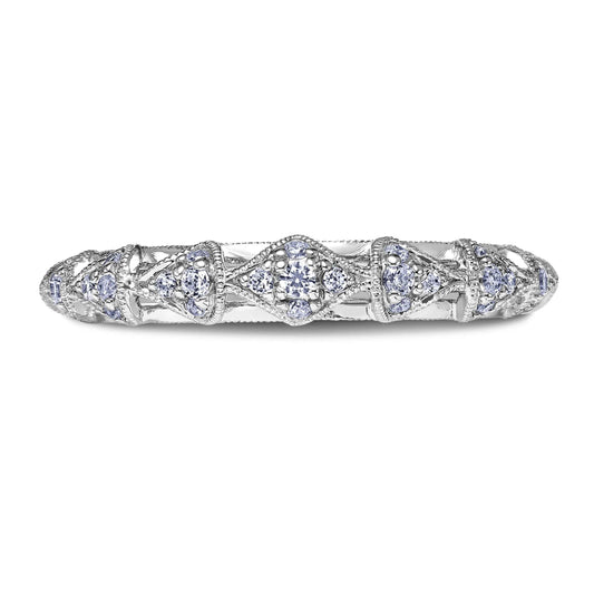 Scott Kay Heaven's Gate 1/5 ct. tw. Diamond Cluster Wedding Band with Milgrain Border Design in 14K White Gold front view