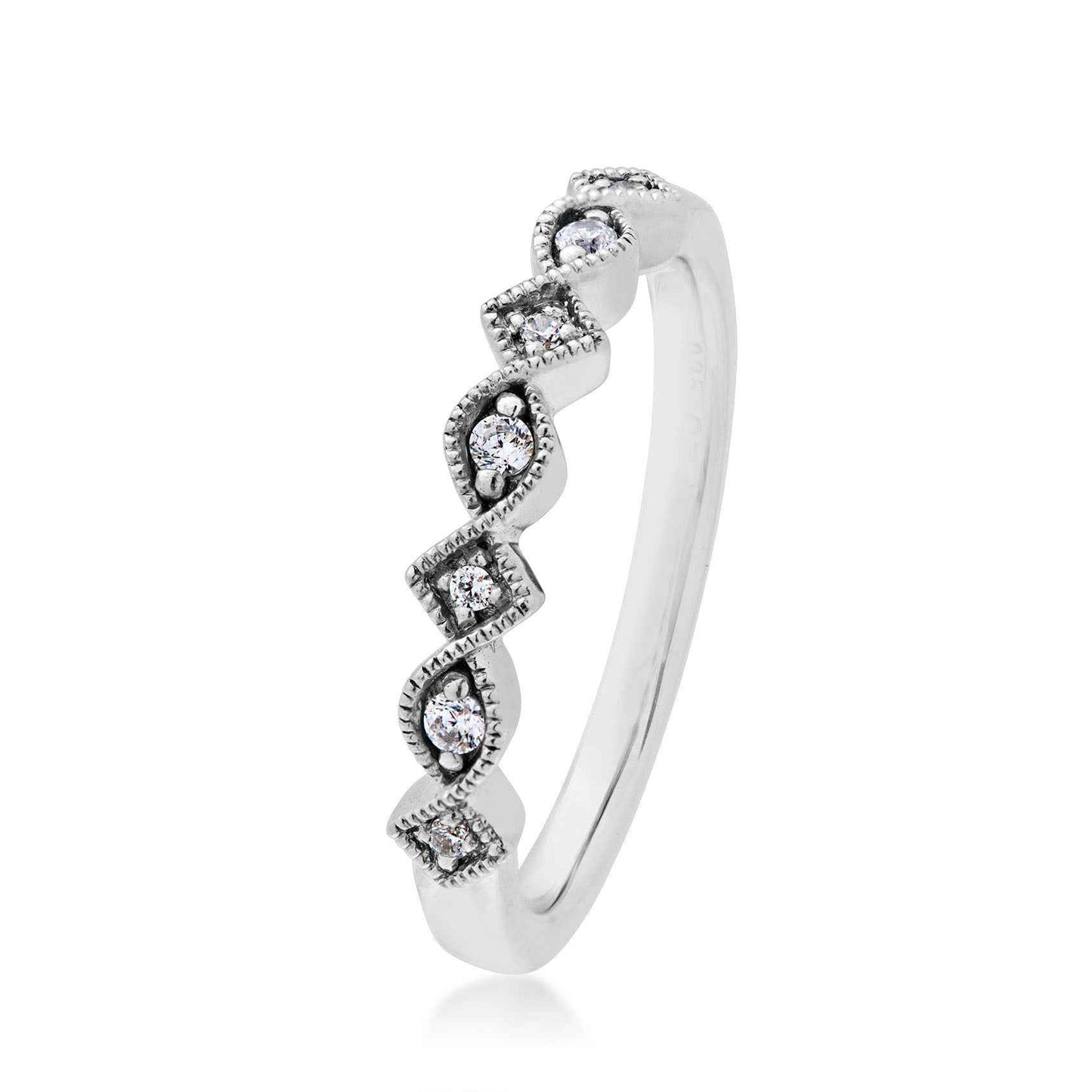 Perfect Match 1/10 ct. tw. Round Diamond Stackable Anniversary Ring with Square & Oval Filigree Border in 10K front view
