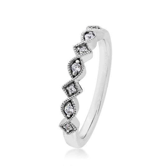 Perfect Match 1/10 ct. tw. Round Diamond Stackable Anniversary Ring with Square & Oval Filigree Border in 10K front view